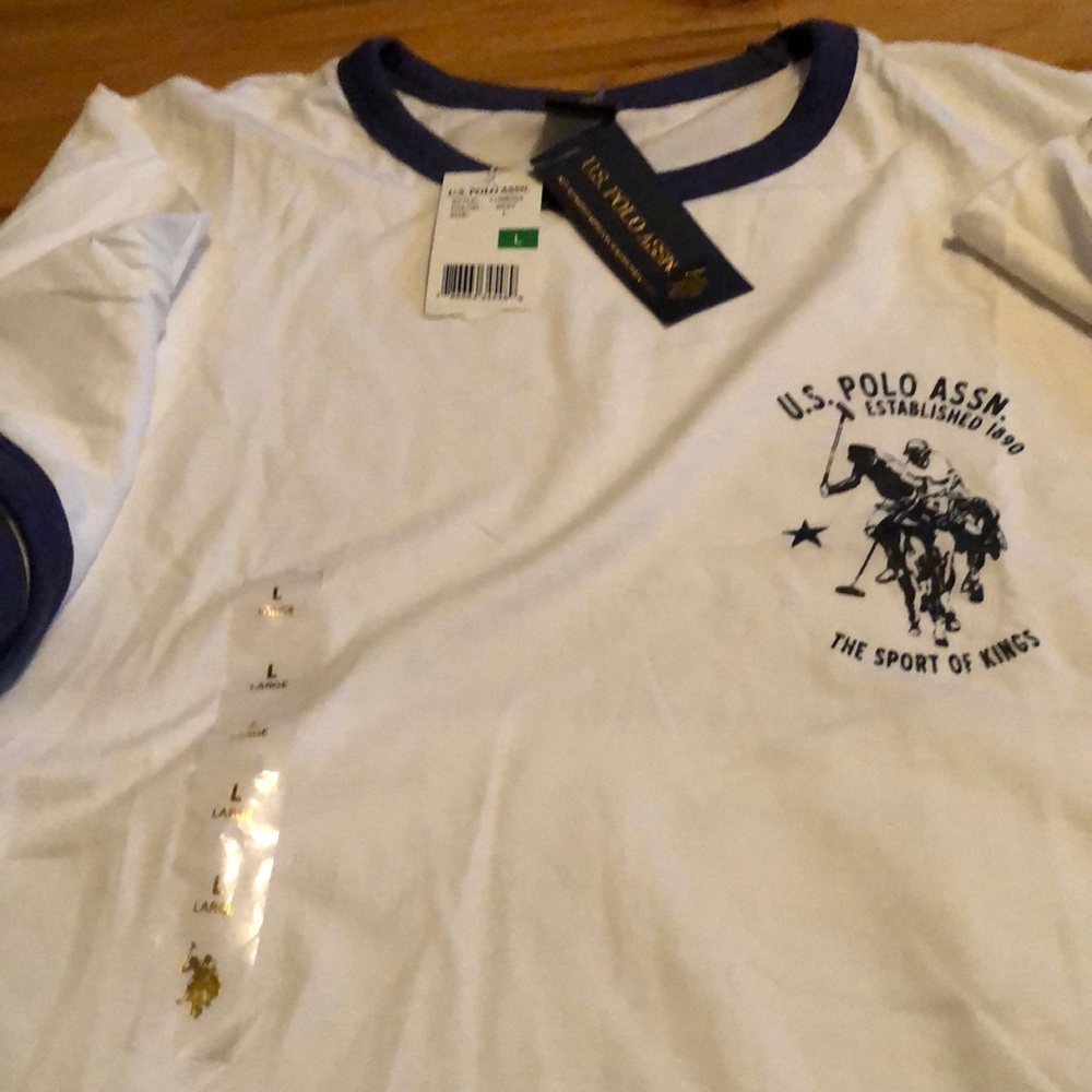 US Polo Assn - White T-shirt with navy trims on sleeves and neckline - brand new